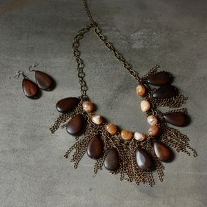 boho statement necklace + earrings, metal fringe